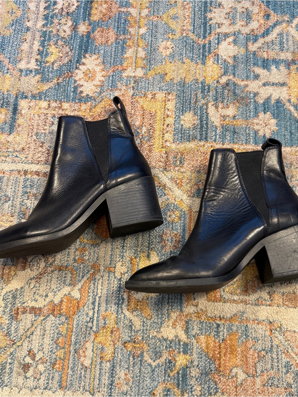 Steve Madden Black Leather Western Chelsea Block Heel Ankle Boots - Audience